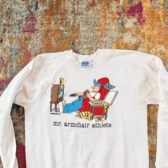 Vintage 1980s Mr. Armchair Athlete Funny Humor Graphic Crewneck 80s Sweatshirt - Picture 2 of 5